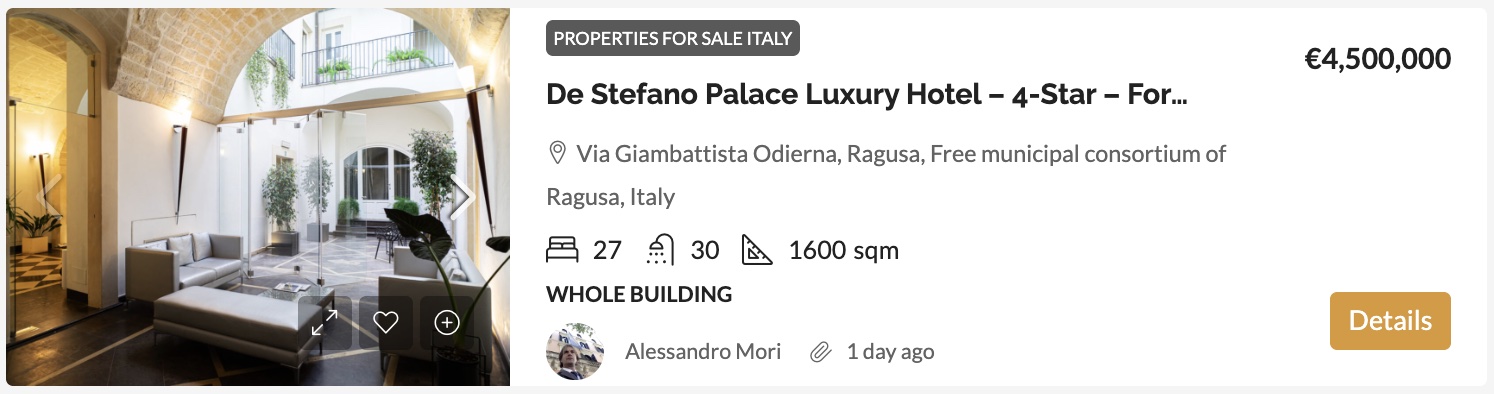 De Stafano palace luxury hotel for sale in Ragusa